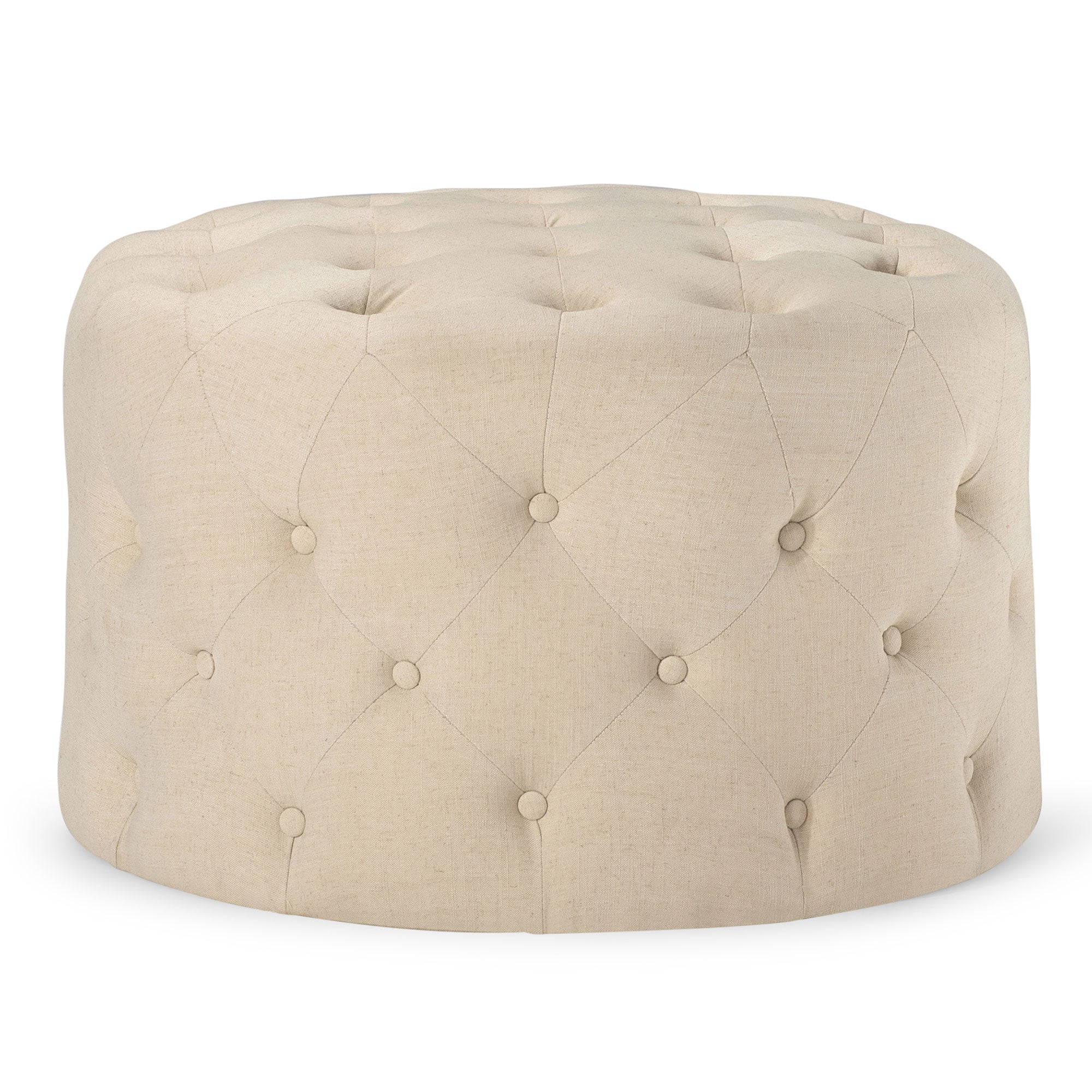 Maven-Lane-Marcy-Traditional-Round-Ottoman-in-Taupe-Fabric-Upholstery-Ottomans-&-Poufs