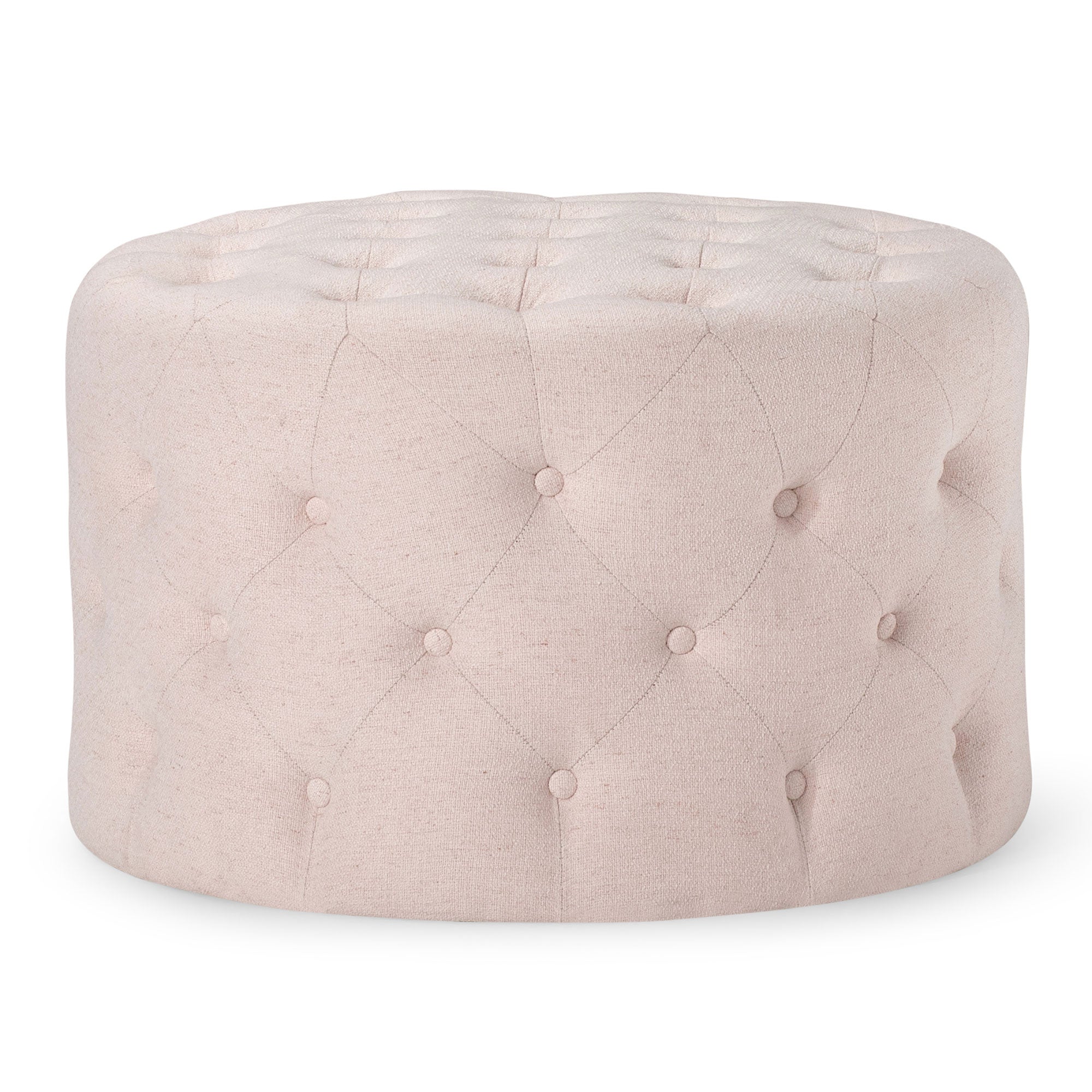 Maven-Lane-Marcy-Traditional-Round-Ottoman-in-Cream-Fabric-Upholstery-Ottomans-&-Poufs