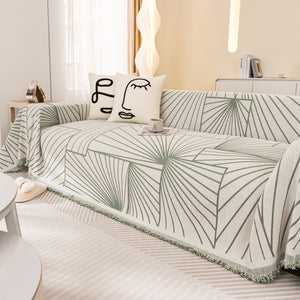 Modern Minimalist Chenille Line Pattern Sofa Cover, Dust and Scratch Resistant Throw Blankets for Couch