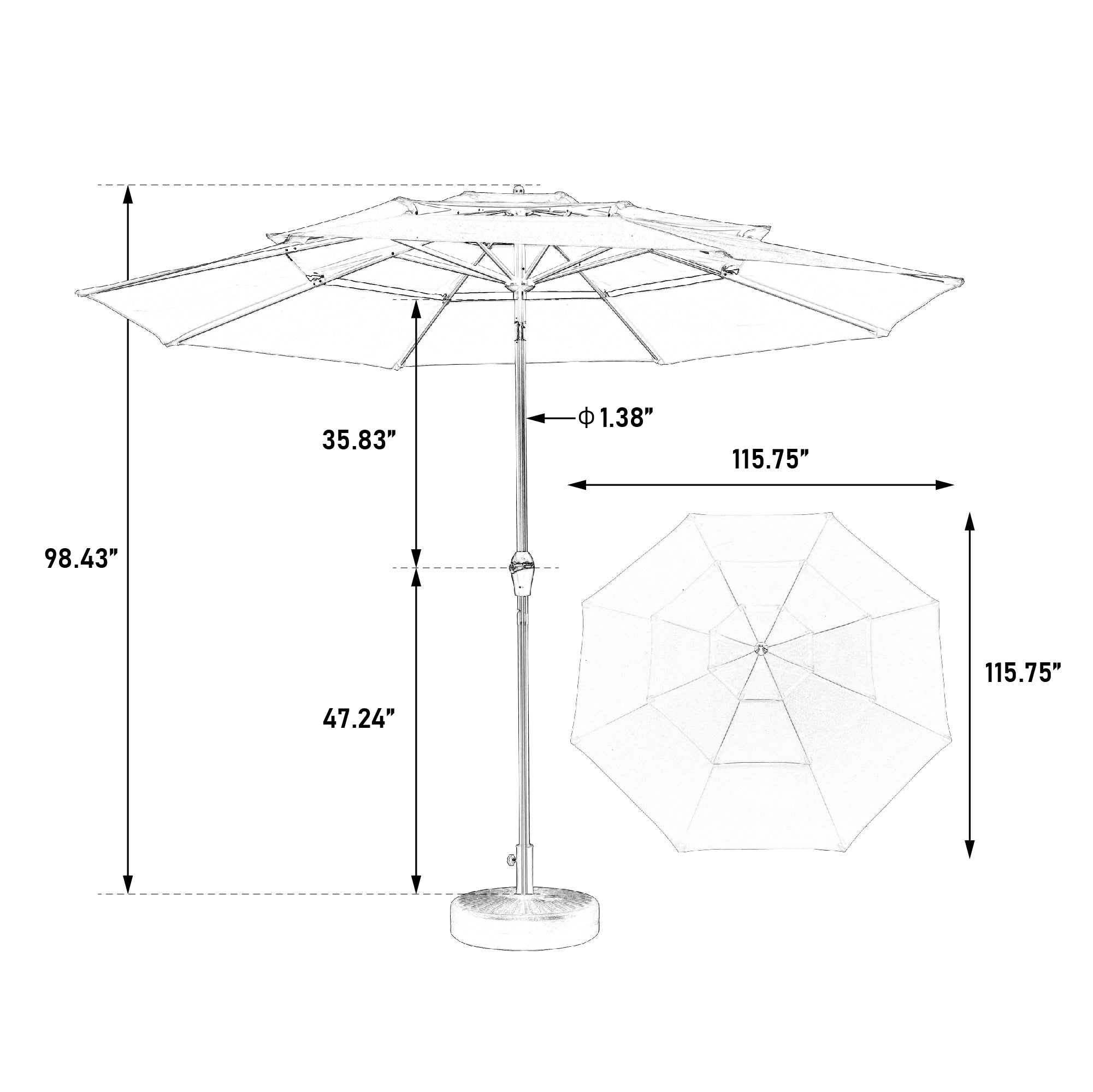 Aluminium 10ft 3 Tier Auto-Tilt Outdoor Patio Umbrella - Dark Blue