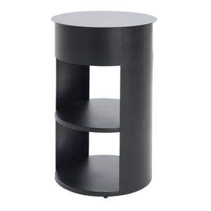 Indoor 3-Tier Metal Round Side Table with Sliding Door Cabinet