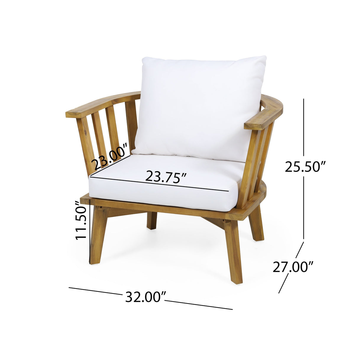 Set of 2 Outdoor Acacia Wood Patio Club Chairs
