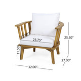 Set of 2 Outdoor Acacia Wood Patio Club Chairs