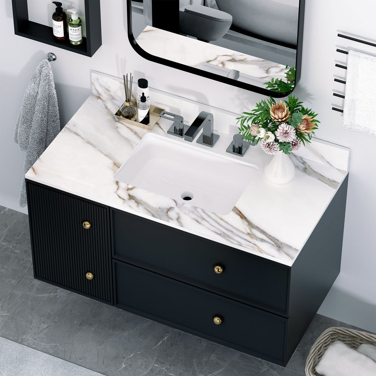 Vanity Top With Undermount Sink And Backsplash, Sintered Stone