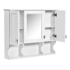 Wall Mounted Bathroom Medicine Wall Cabinet With Mirror & Open Shelves