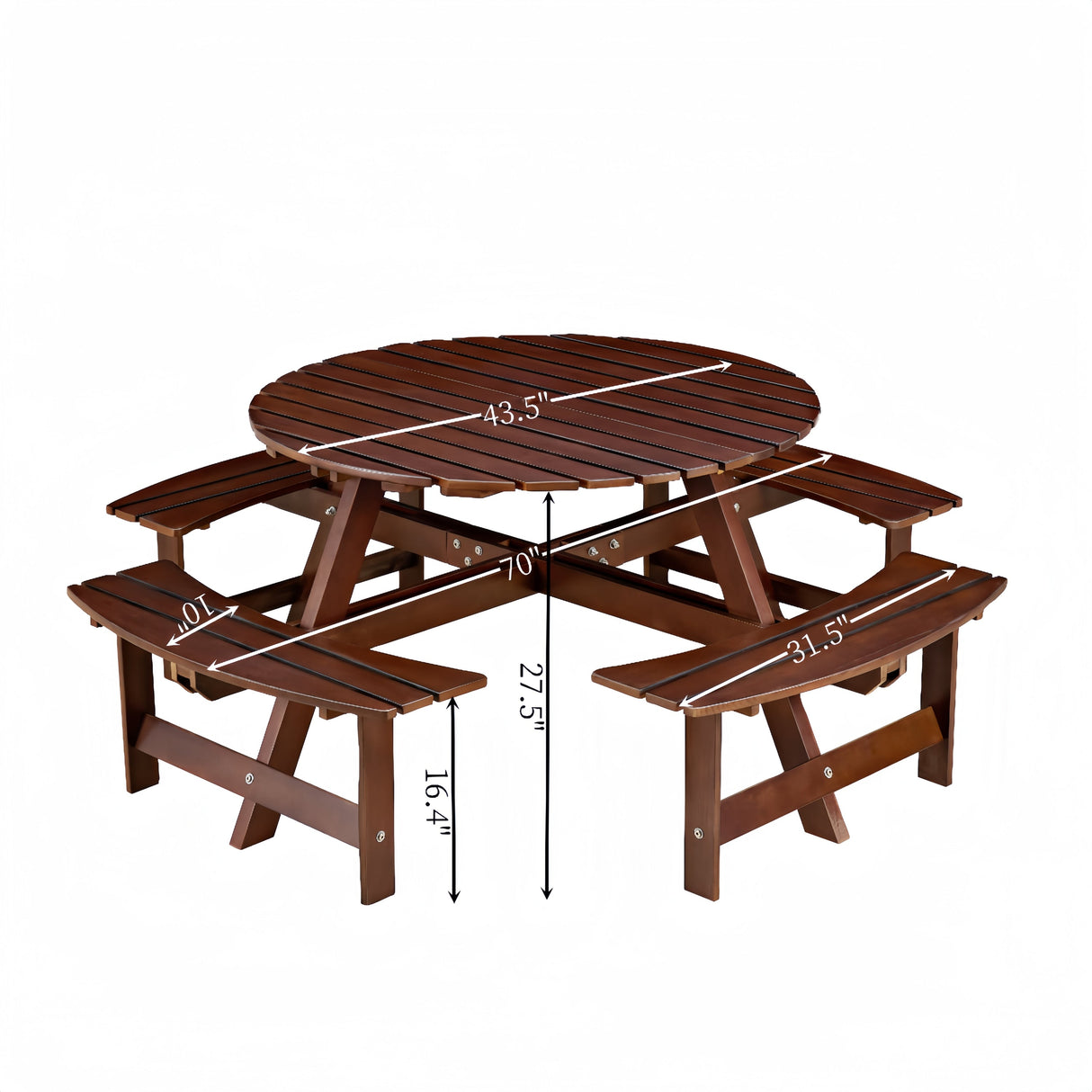 Outdoor 8 Person Round Picnic Table with Built-in Benches and Umbrella Hole