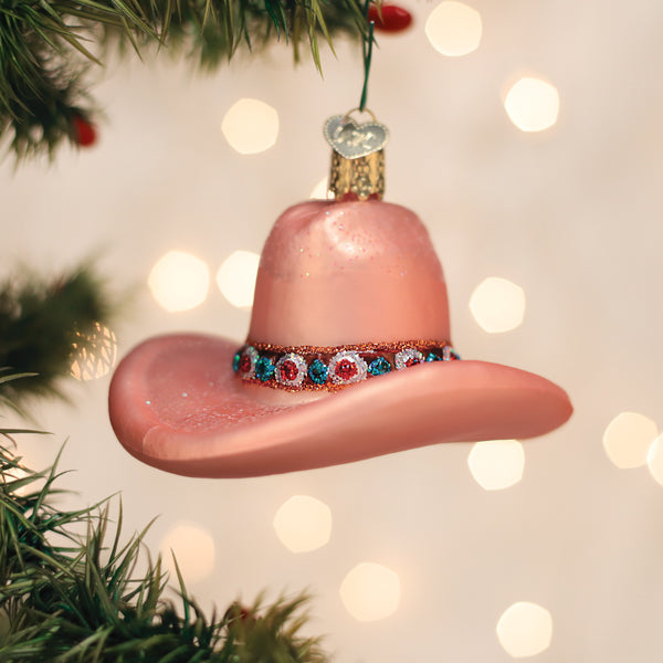Cowgirl Hat Ornament Pink Sparkly Brim