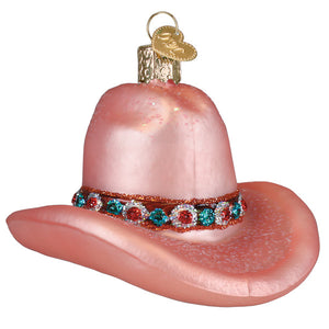 Cowgirl Hat Ornament Pink Sparkly Brim