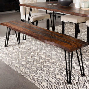 Neve - Sheesham Live Edge Dining Bench With Hairpin Legs - Gray