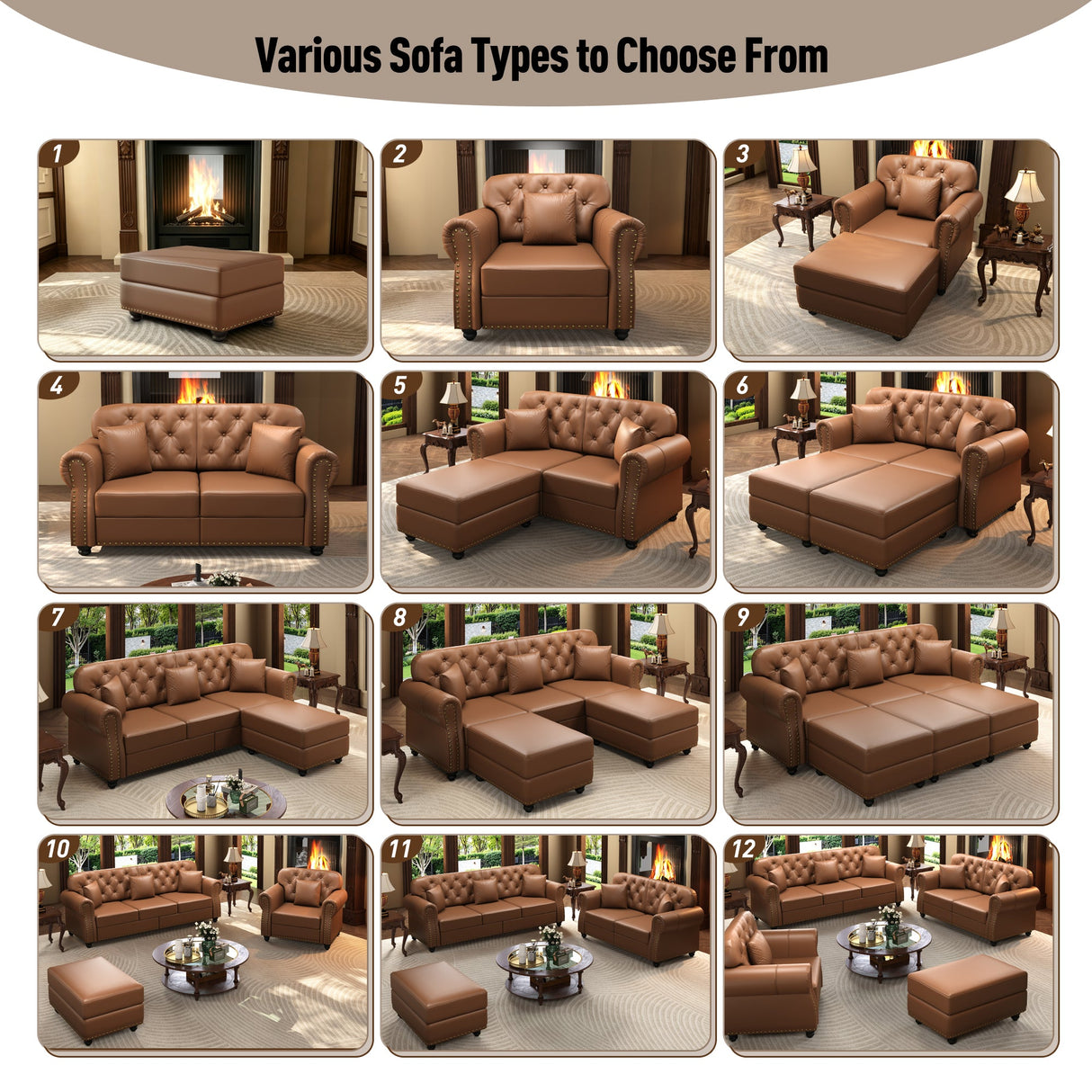 41.3" Upholstered Faux Leather Sofa with Nailhead Trim
