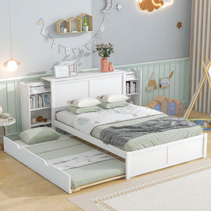 Storage Platform Bed With Pull Out Shelves And Trundle