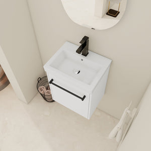 18" Floating Wall-Mounted Bathroom Vanity with Ceramic Sink