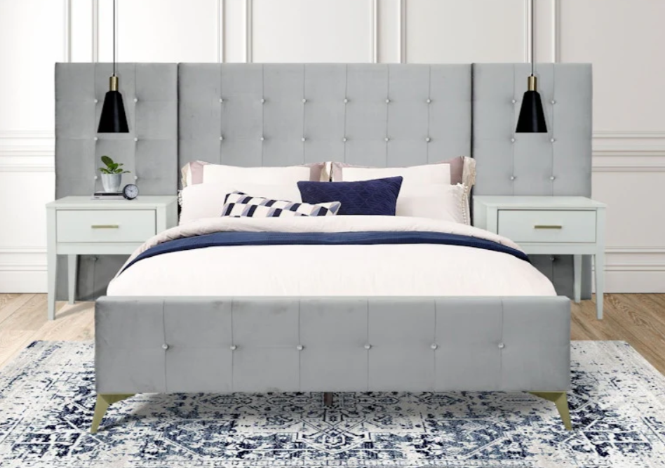Emma - king bed - silver gray with 2 end tables