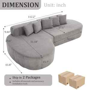 110.2" * 62" Boneless Sectional Curved Sofa with 5 Pillows