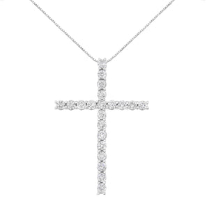 .925 Sterling Silver 4.0 Cttw Diamond 2-1/4" Cross Pendant with Box Chain Necklace (I-J Color, I1-I2 Clarity) - 18"