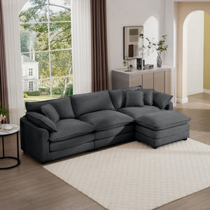 Modern Modular Cushion Sofa Set with Ottoman - Fabric, Multiple Colors