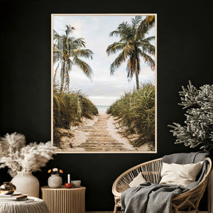 Tropical Palm Wall Art – Sandy Pathway Canvas Print, Ocean