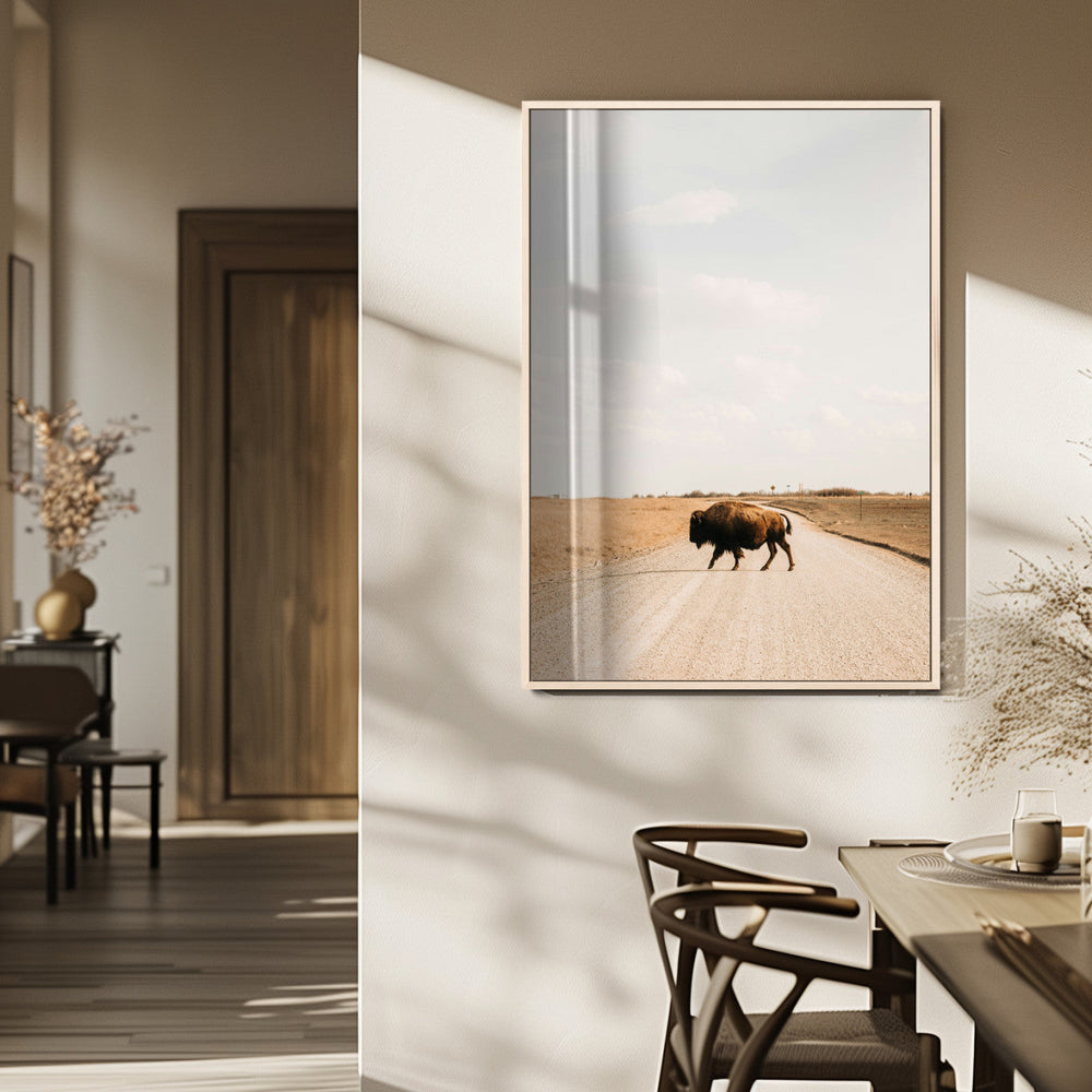 Bison Crossing Wall Art Canvas Print – Framed Western