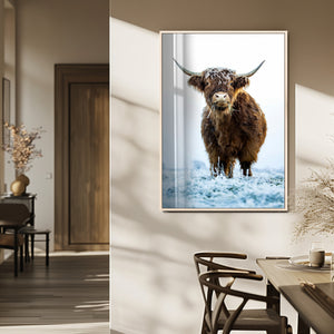 Highland Cow Wall Art Canvas Print – Framed Frosty Winter