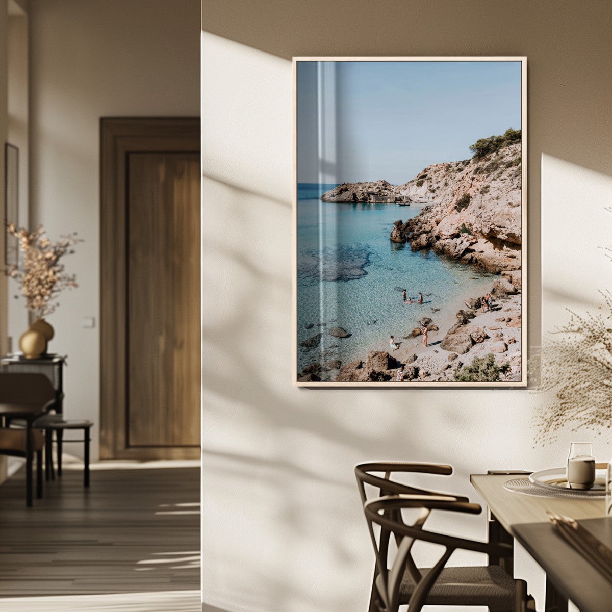 Clear Blue Water Beach Wall Art – Framed Rocky Cove Canvas