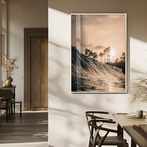 Sunset Wave Ocean Wall Art – Framed Palm Tree Canvas