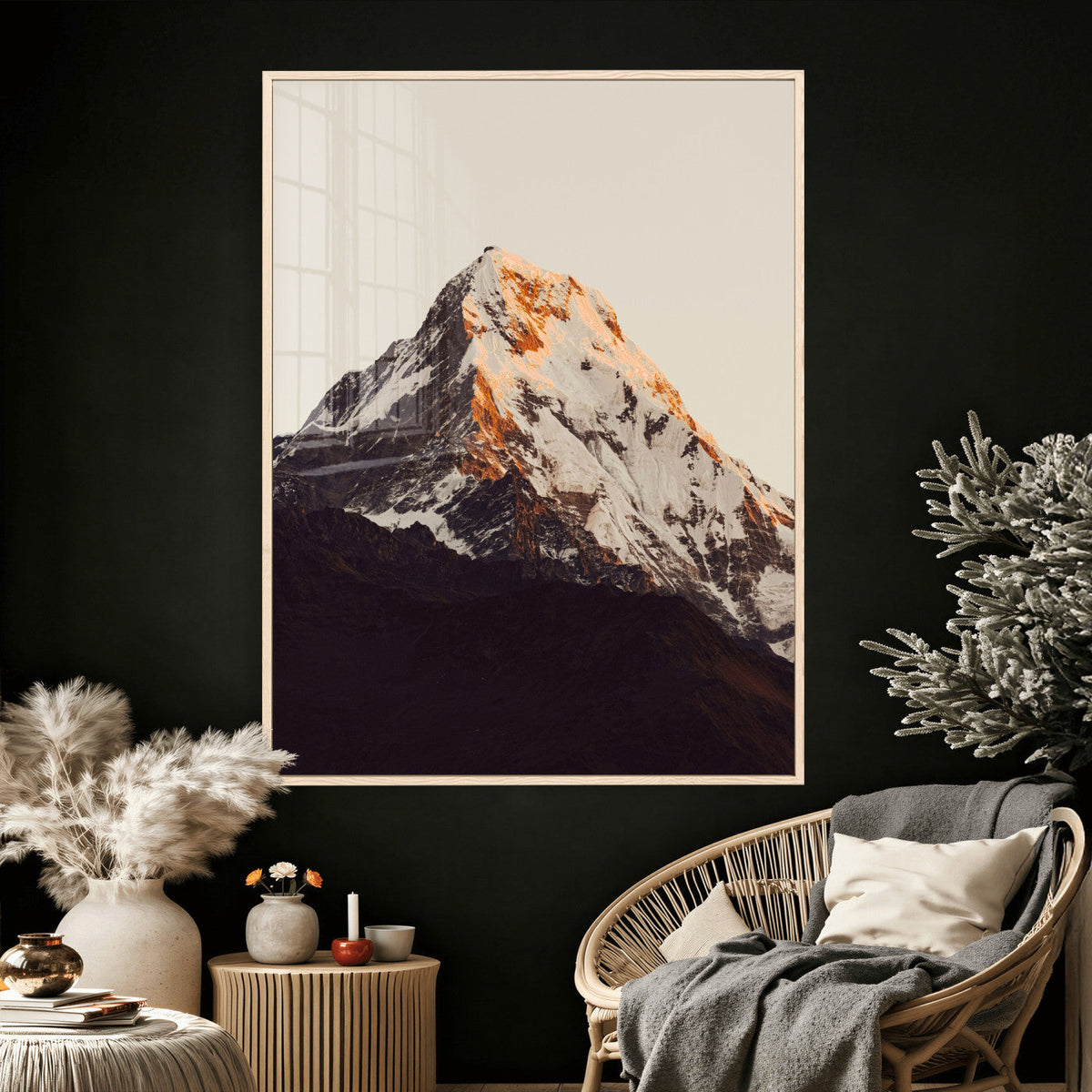 Golden Peak Mountain Wall Art Canvas Print, Minimal Alpine