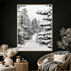 Winter Pine Forest Wall Art Canvas Print, Minimal Winter