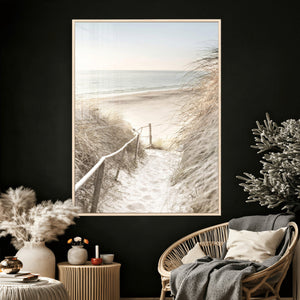 Coastal Beach Path Wall Art Canvas Print – Neutral Ocean