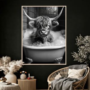 Highland Cow Bathtub Canvas Wall Art, Funny Bathroom Print