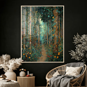 Gustav Klimt Style Forest Canvas Wall Art, Golden Forest