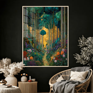 Gustav Klimt Style Forest Canvas Wall Art, Golden Forest