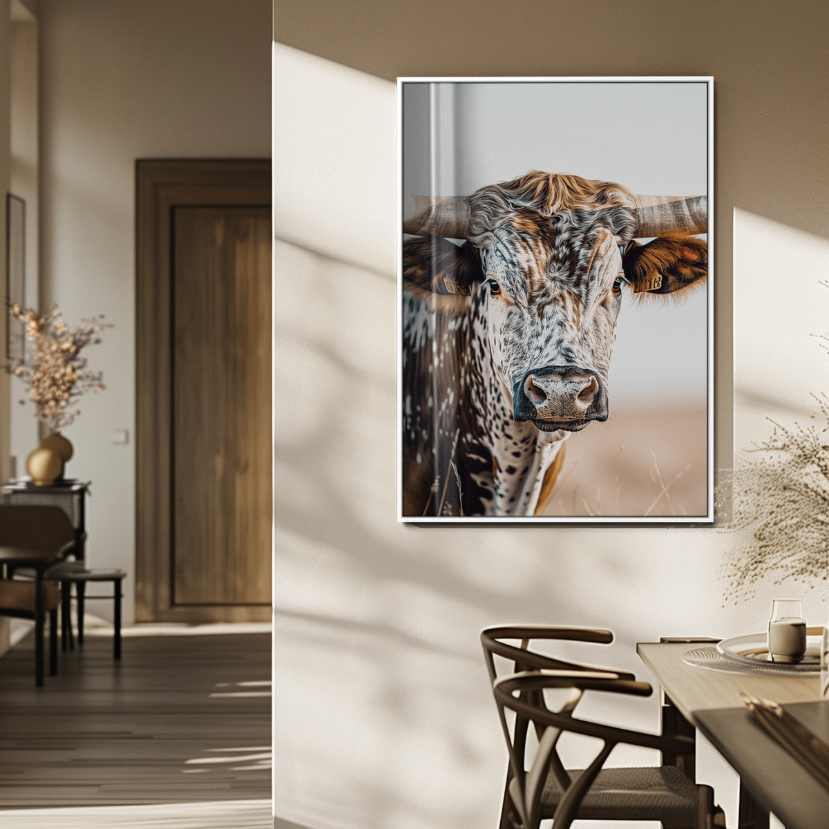 Texas Longhorn Wall Art Canvas Print – Speckled Horned Bull