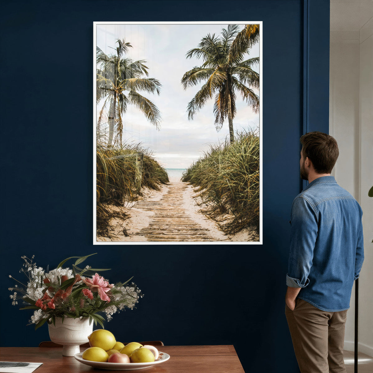 Tropical Palm Wall Art – Sandy Pathway Canvas Print, Ocean