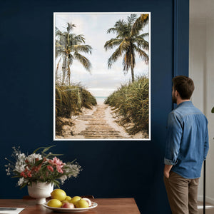 Tropical Palm Wall Art – Sandy Pathway Canvas Print, Ocean