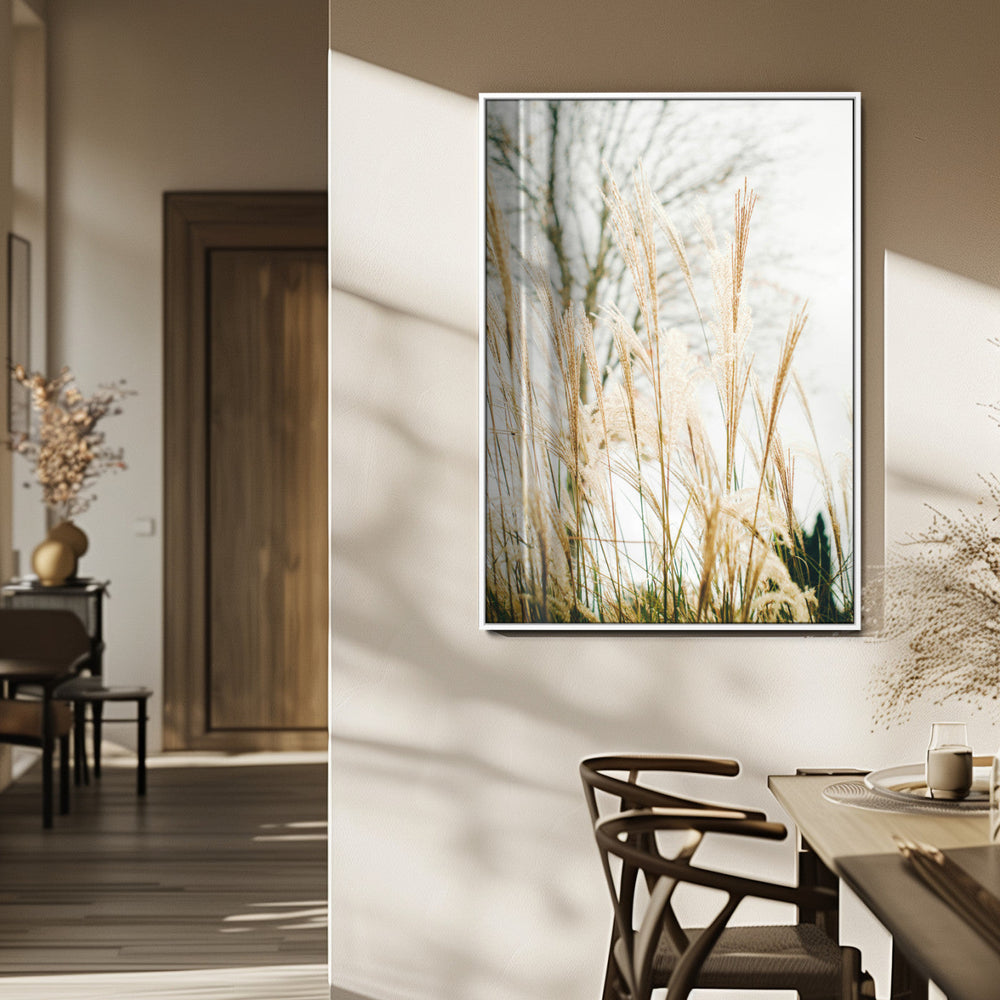Pampas Grass Wall Art Canvas Print – Framed Neutral Tones