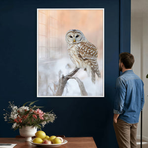 Barred Owl Wall Art Canvas Print – Soft Neutral Wildlife