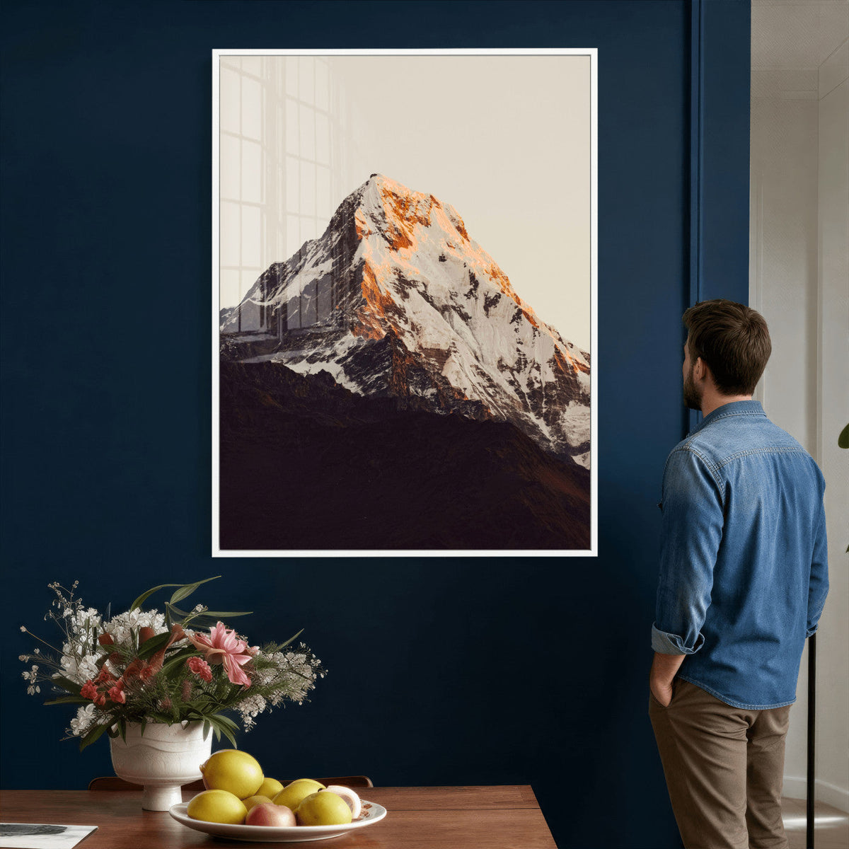 Golden Peak Mountain Wall Art Canvas Print, Minimal Alpine