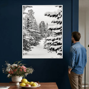 Winter Pine Forest Wall Art Canvas Print, Minimal Winter