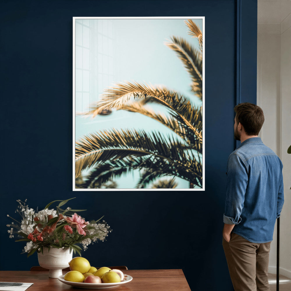 Palm Leaves Wall Art Canvas Print, Minimal Tropical Palm