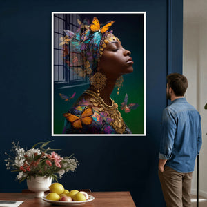 Butterfly Crown Gold Woman Portrait — Monarch Queen Canvas