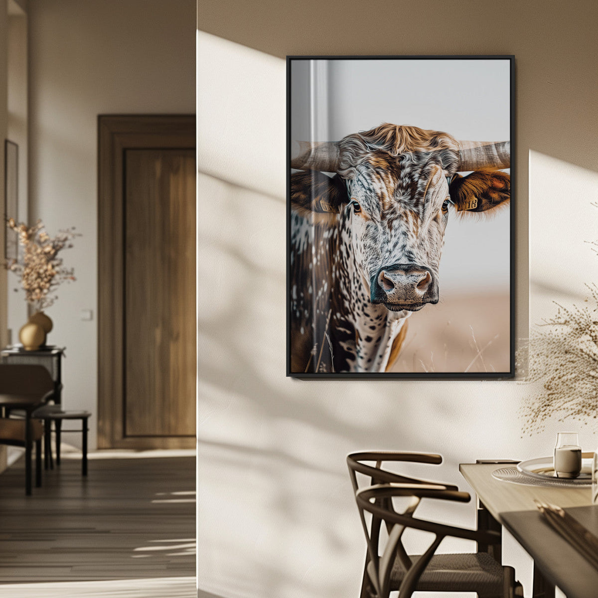 Texas Longhorn Wall Art Canvas Print – Speckled Horned Bull