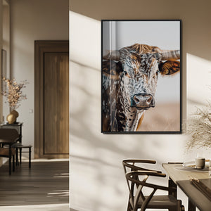 Texas Longhorn Wall Art Canvas Print – Speckled Horned Bull