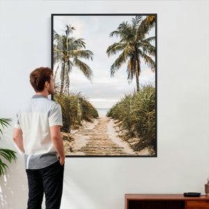 Tropical Palm Wall Art – Sandy Pathway Canvas Print, Ocean