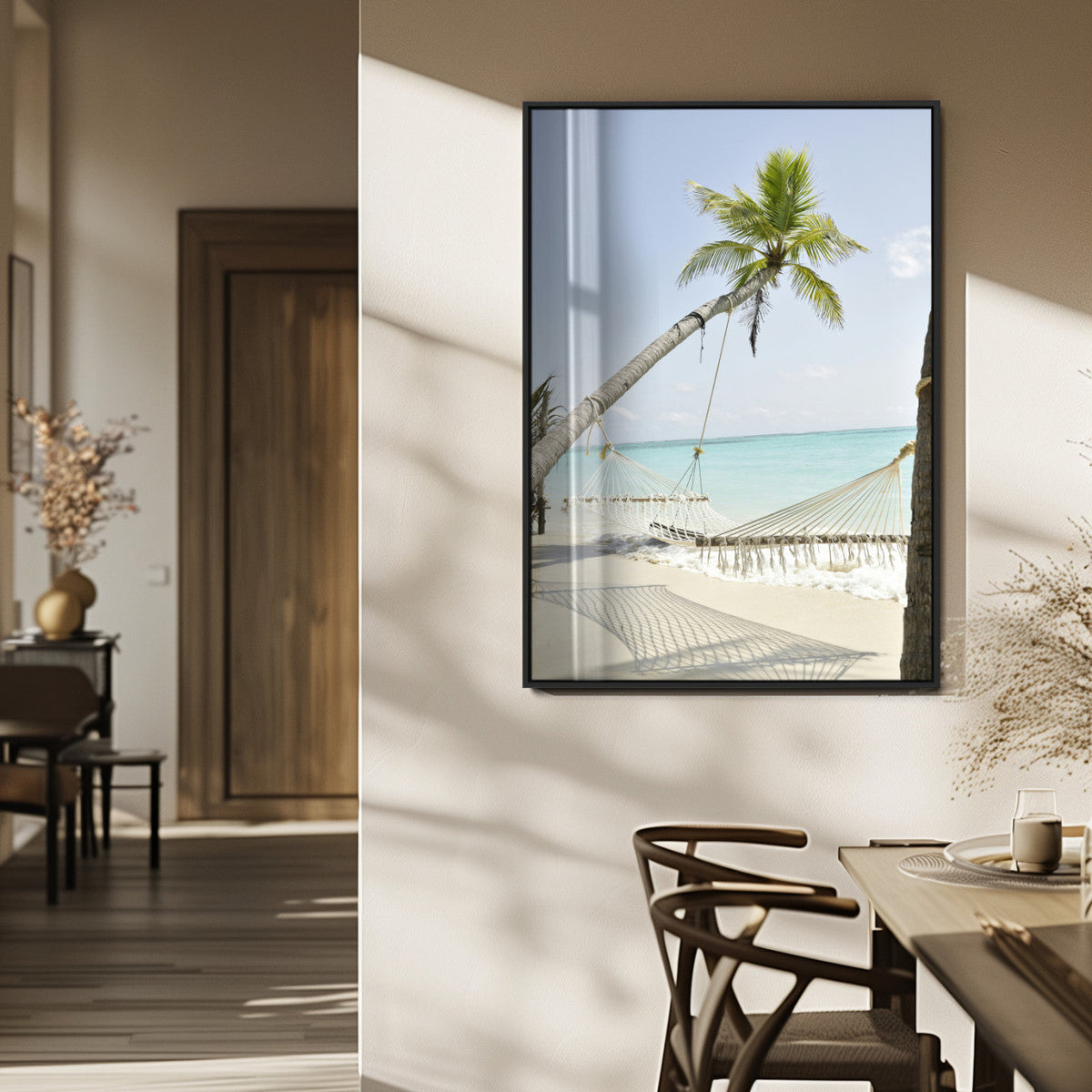 Beach Hammock Wall Art Canvas Print – Framed Tropical