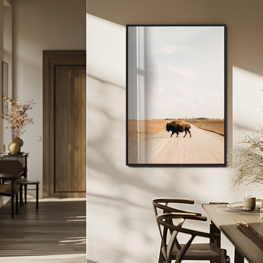 Bison Crossing Wall Art Canvas Print – Framed Western