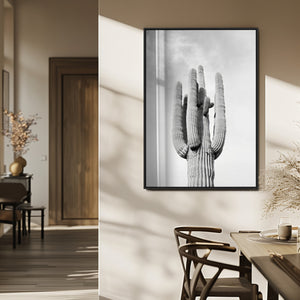 Saguaro Cactus Wall Art – Black and White Desert Canvas