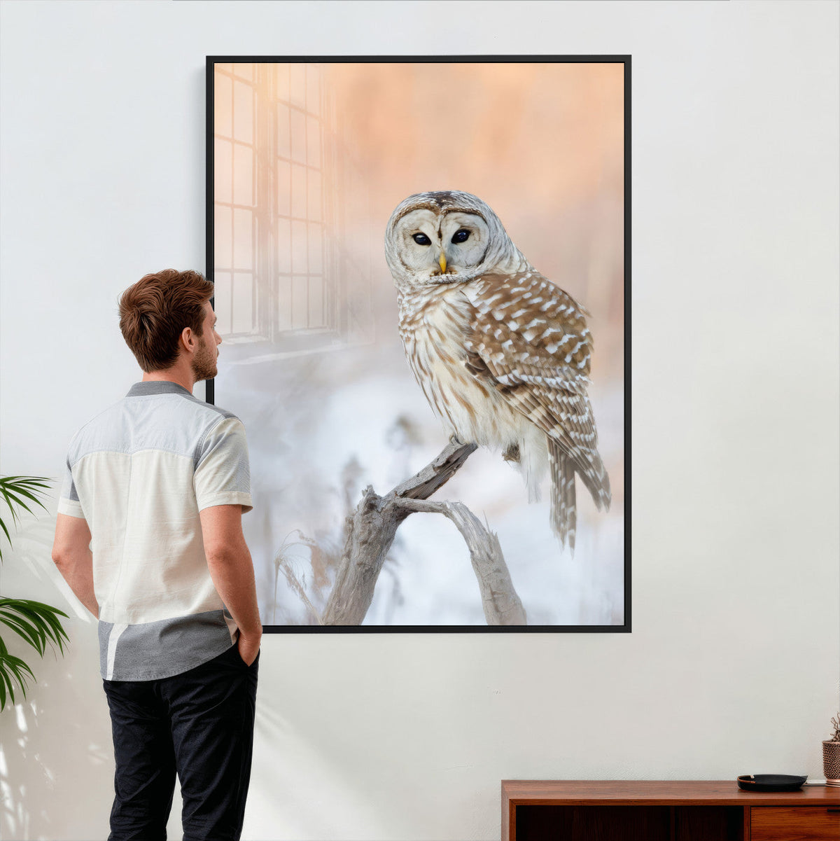 Barred Owl Wall Art Canvas Print – Soft Neutral Wildlife
