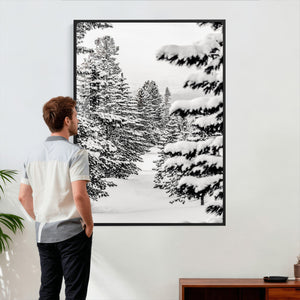 Winter Pine Forest Wall Art Canvas Print, Minimal Winter