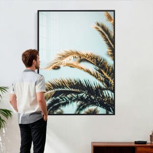 Palm Leaves Wall Art Canvas Print, Minimal Tropical Palm