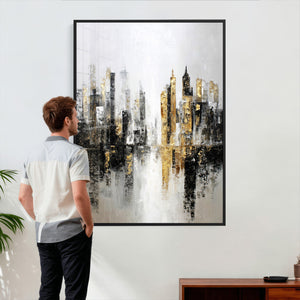 Abstract New York Wall Art Canvas Print, Gold Black Modern
